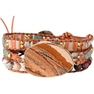 Marama - wikkelarmband Brownstone - leer - edelsteen Jaspis - damesarmband