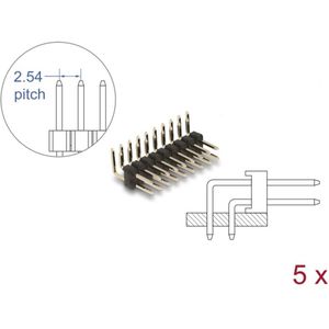 Delock Pin header 10 pin, pitch 2.54 mm, 2-row, angled, 5 pieces