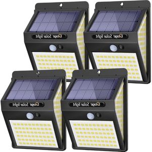 Tuinverlichting op zonne energie 140 LED Zonne Beveiliging Buitenshuis Muur Lichten 4-Stuk Wit