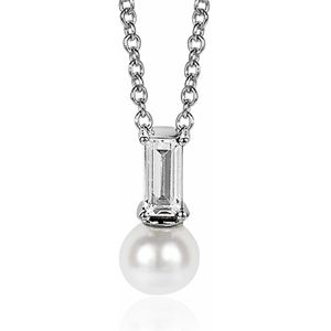 ZINZI zilveren witte parelhanger met witte baquette geslepen zirconia ZIH2135 (zonder collier)