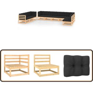 vidaXL Loungeset - 10-delig - Antraciet - Grenenhout Lounge Set - Tuinset - Pallets - Hout - Balkon