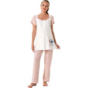 Feyza - Dames Zwangerschap Pyjama Set, Korte Mouwen, Roze - S