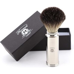 Zwart Fijn Reizen Borstel Scheerkwast In Metaal Kleur handvat. cadeau voor heren (Long Handle Shaving Brush)