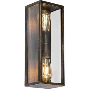 QAZQA charlois - Industriele Wandlamp voor buiten - 2 lichts - D 13.5 cm - Goud/messing - Industrieel - Buitenverlichting