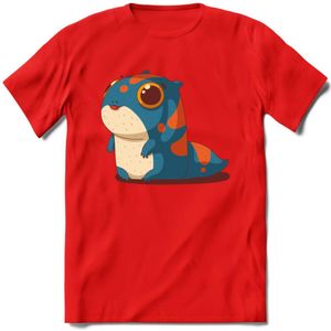 Schattige monster kat T-Shirt Grappig | Dieren katten Kleding Kado Heren / Dames | Animal Skateboard Cadeau shirt - Rood - XL