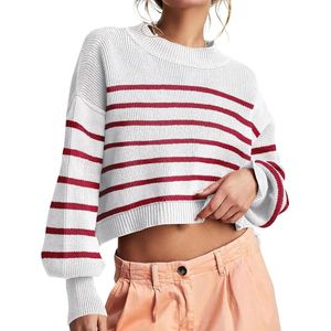 Gestreepte pullover - dames - oversized crop tops - ronde hals - gebreide trui - lange mouwen