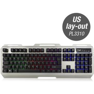 Gaming Toetsenbord Verlicht - USB - QWERTY Amerikaans Engels - Zwart, Zilver - Ewent PL3310