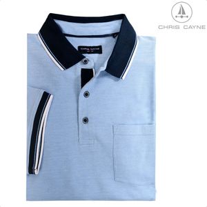 Chris Cayne heren poloshirt - maat M - kleur lichtblauw - two tone - gemeleerd - met borstzak - luxe polo - 100 % Katoen