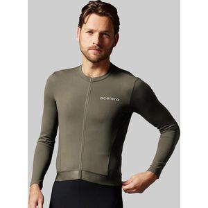 Acelera Fleece Fietsshirt Wielerjack Lange Mouwen Groen - Thermo - Fietsjack - Wielrenjack - Fietsjas - Heren - Fietsshirt Lange Mouwen- Maat XL