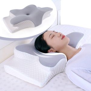 Butterfly - Memory Foam Serie - Orthopedisch Nek Kussen - Blauw - Ergonomisch Vlindervormig - Traagschuim