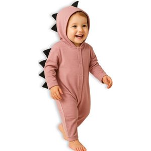 BoefieBoef Baby Boxpakje Dinosaurus - Baby Onesie Jumpsuit Roze - Kruippak - Dierenpak - Pyjama - 6-18 maanden - Romperer, Boxpakje, Kruippak, Dierenpak, Pyjama – Baby's 6-18 maanden - jongens en meisjes - 100% Katoen - Drukknopen – Roze