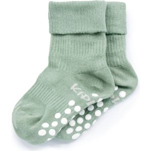 KipKep Baby sokjes Groen: bio Blijf-Sokjes - met antislip zool - Maat 12-18 mnd - 1 paar - Calming Green - groen