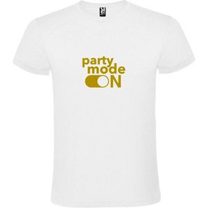 Wit T-Shirt met “ Party Mode On “ afbeelding Goud Size L