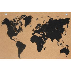 Wereldkaart - kurk - prikbord - groot - massief kurk - 60x90x1 cm