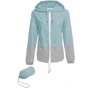 Dames Casual Lichtgewicht Outdoor Waterdichte Regenjas met Capuchon - Muntgroen