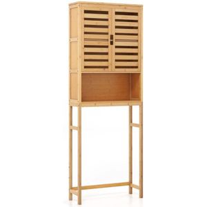 FURNIBELLA-Bamboe toiletkast – 2 lamellendeuren, open plank en verstelbare dwarsbalk