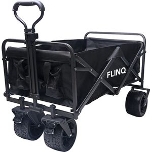 FlinQ Bolderkar - Opvouwbaar - Draaibare wielen - 130KG Draagkracht - 100L Inhoud - Zwart