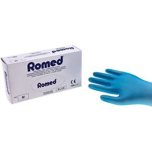 Romed vinyl handschoenen gepoederd blauw 100 stuks S Romed - Blauw - Vinyl - Gepoederd / niet steriel