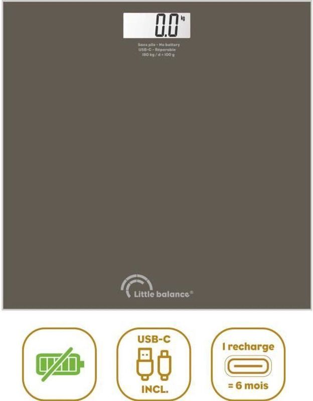 LITTLE BALANCE - SB3 - Badkamerweegschaal - Oplaadbaar via USB-C - Tot 180 kg