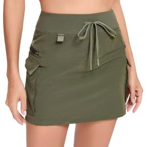 Timuspo Sneldrogende cargo-rok voor dames, hoge taille, golfrok met ritssluiting en zakken, tennis, sportrok