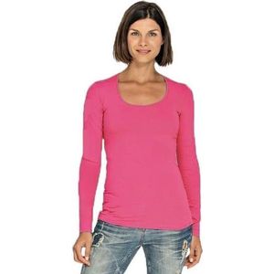 Bodyfit dames shirt lange mouwen/longsleeve fuchsia roze - Dameskleding basic shirts L (40)