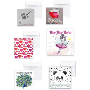 unieke wenskaarten - kaarten voor elke dag - verjaardagskaart - condoleancekaart - geboortekaart - 6 st