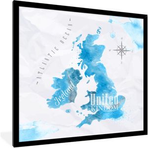 Fotolijst incl. Poster - Engeland - Wereldkaart - Blauw - 40x40 cm - Posterlijst