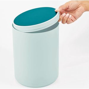 Vuilnisbak met kanteldeksel voor badkamer of keuken – ronde cosmetica-emmer van robuust kunststof – compacte afvalemmer in eenvoudig design – mintblauw/blauwgroen