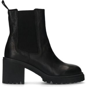 Manfield - Dames - Zwarte leren chelsea boots met hak - Maat 41