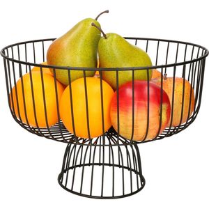 Fruitschaal/fruitmand rond op voet zwart metaal 28 cm - Fruitschalen/fruitmanden - Draadmand van metaal