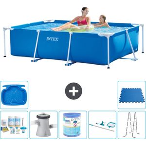 Intex Rechthoekig Frame Zwembad - 220 x 150 x 60 cm - Blauw - Inclusief Onderhoudspakket - Zwembadfilterpomp - Filter - Schoonmaakset - Ladder - Voetenbad - Vloertegels