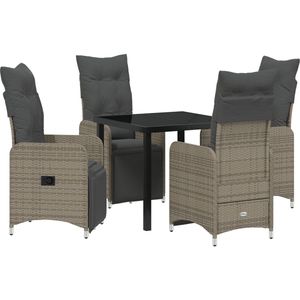 vidaXL - 5 - Delige - Tuinset - met - Kussens - Beige - Poly - Rattan