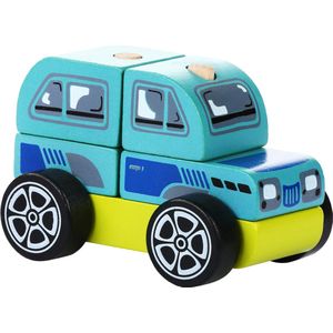 Cubika houten sorteerfiguur auto offroader blauw/rood