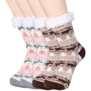 Sokken - Kerst vloersokken - Sneeuwsokken - Huissokken - Tapijtsokken - Antislip - Zachte en warme fleece voering - Kerstsokken - Winter huissokken - 2 paar