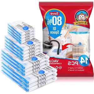 Vacuümzakken 14 stuks 3XL-100x80 3L-80x60 4M-70x50 4S-60x40cm-opbergzakken voor reizen en opslag van kleding, dekbedden en beddengoed