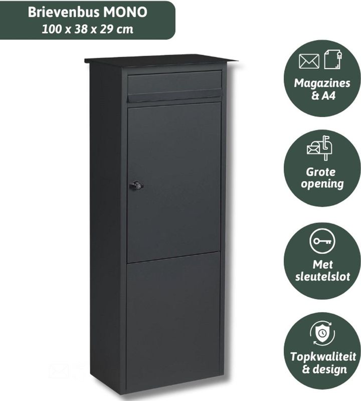 Famiflora - MONO - Brievenbus - Mat Zwart - 100 x 38 x 29 cm