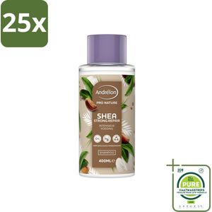 25 x Andrélon - Pro Nature - Shea Strong Repair - Shampoo - 400 ml - Grootverpakking - Herstellende Shampoo - Droog Haar - Beschadigd Haar - Sheaboter - Natuurlijke Shampoo