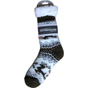 Hüttesock – Happy dames huissokken – Kerstsokken – Extra warm en zacht – ABS en anti slip - Bruin - Rendier