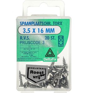 Deltafix spaanplaatschroef platkop / torx r.v.s. a2 3.5 x 16 mm 20 st.
