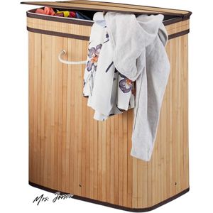 Mrs. Jones Relaxdays bamboe wasmand met deksel rechthoekig klapdeksel ruimtebesparend 95 L natuur .