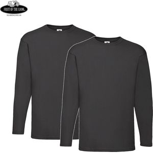 2 Pack Fruit of the Loom Value Weight Longsleeve T-shirt Zwart Maat XXXXL (4XL)