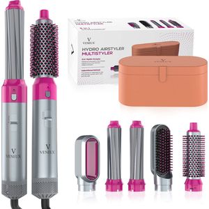 VENEUX® Föhnborstel - Airstyler - Krulborstel - Warmteborstel - 5 in 1 Multistyler - Met Opbergcase - Grijs