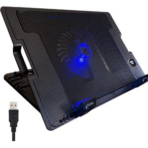 Koelstation stille ventilator en blauw ledlicht - 9-17 inch laptop - 2 USB-poorten - 5 hoogtes instelbaar