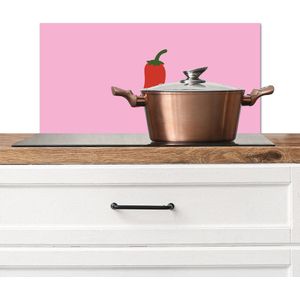 Spatscherm keuken 70x30 cm - Kookplaat achterwand Peper - Rood - Illustratie - Muurbeschermer - Spatwand fornuis - Hoogwaardig aluminium