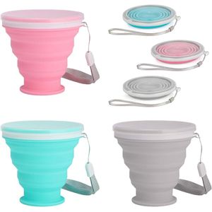 Verpakking van 3 opvouwbare bekers, siliconen opvouwbare bekers met plastic deksel, herbruikbare opvouwbare beker, opvouwbare beker voor kamperen, reizen, sport, picknick, wandelen, reizen, enz., 3 kleuren
