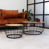 Dimehouse Mace Salontafel - Ø 77 & 52 cm - Industrieel - Rond - Mango Hout - 2-delig