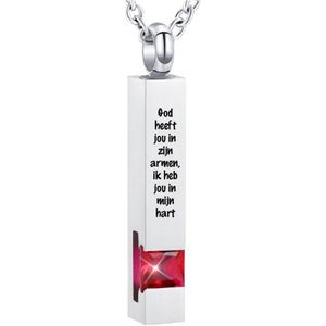 Luxe Ashanger | Met Ketting En Gravering | Ik Heb Jou In Mijn Hart | Assieraad | Zilverkleurig Met Rode Steen | As Ketting | Gedenksieraad | Urn | Incl. As vuller