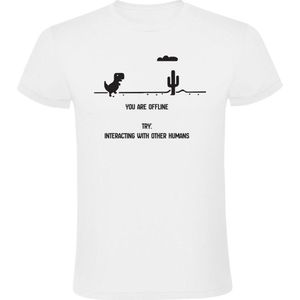 You are offline, try: interacting with other humans Heren T-shirt - gamer - sociaal - spel - dino - game - grappig