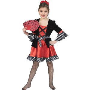 Funny Fashion - Heks & Spider Lady & Voodoo & Duistere Religie Kostuum - Heks Vol Stippen - Meisje - rood,zwart - Maat 104 - Halloween - Verkleedkleding