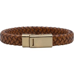 Marama - Herenarmband Viktor Bruin - Sluiting Metaal Goud - The Nordic Collection - RVS - leer - magneetsluiting - robuuste armband mannen - luxe geschenkverpakking